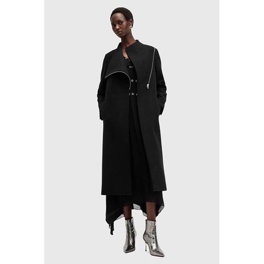 AllSaints płaszcz wełniany MARGOH COAT kolor czarny przejściowy W009OB ze sklepu ANSWEAR.com w kategorii Płaszcze damskie - zdjęcie 175386246