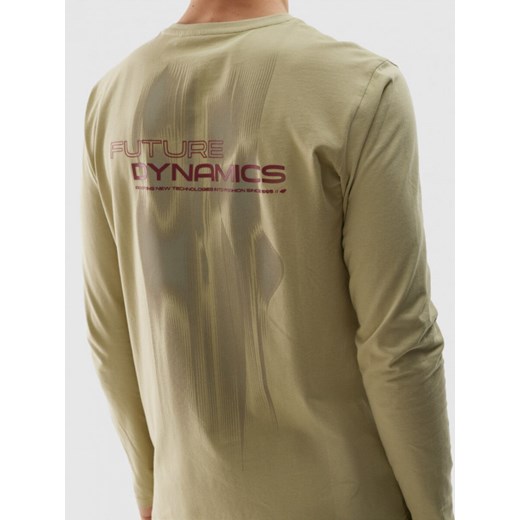 Męski longsleeve z nadrukiem 4F 4FWAW24TLONM316 - beżowy XL Sportstylestory.com