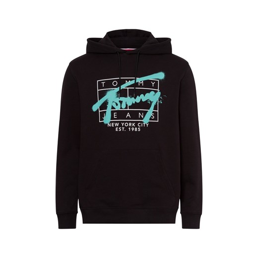 Tommy Jeans Męski sweter z kapturem Mężczyźni Bawełna czarny nadruk ze sklepu vangraaf w kategorii Bluzy męskie - zdjęcie 175392275