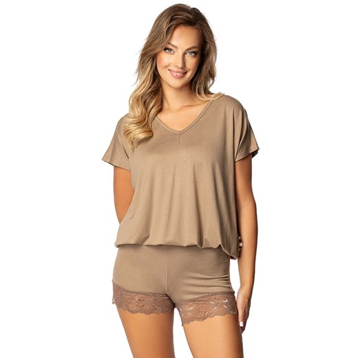 Piżama z krótkim rękawem i krótką nogawką cappuccino Tamara 2, Kolor cappuccino, Rozmiar XS, DKaren ze sklepu Intymna w kategorii Piżamy damskie - zdjęcie 175396556