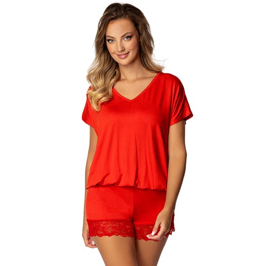 Piżama z krótkim rękawem i krótką nogawką czerwona Tamara 2, Kolor czerwony, Rozmiar XS, DKaren ze sklepu Intymna w kategorii Piżamy damskie - zdjęcie 175396559
