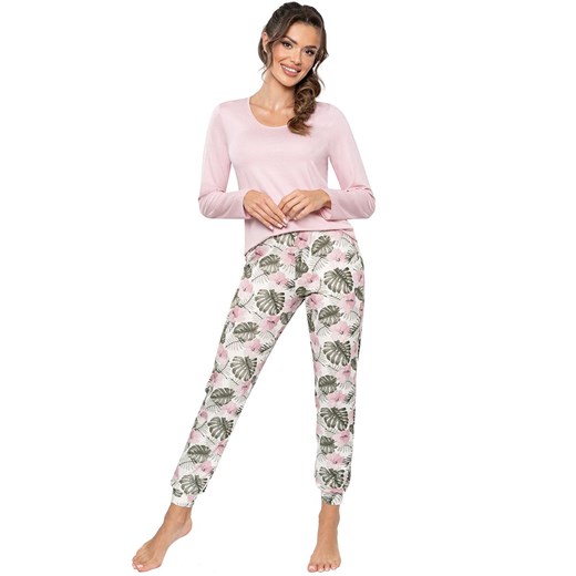 Piżama damska z długimi spodniami Mila, Kolor róż pudrowy-wzór, Rozmiar L, Donna ze sklepu Intymna w kategorii Piżamy damskie - zdjęcie 175396565