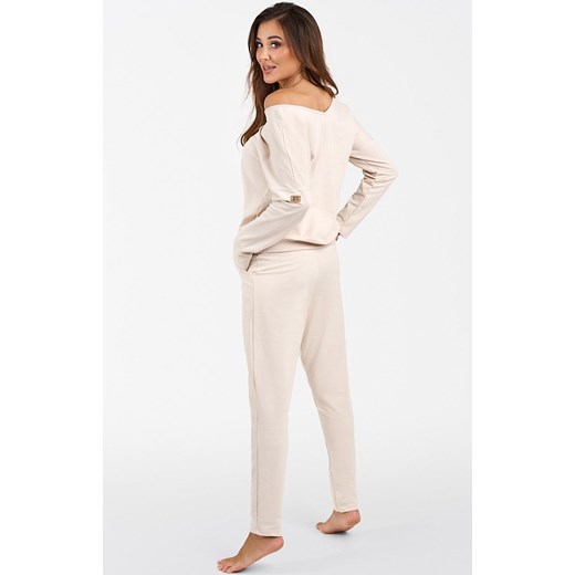 Komplet dresowy z długim rękawem i długimi spodniami beżowy Karina, Kolor beżowy, Rozmiar M, Italian Fashion ze sklepu Intymna w kategorii Dresy damskie - zdjęcie 175396575