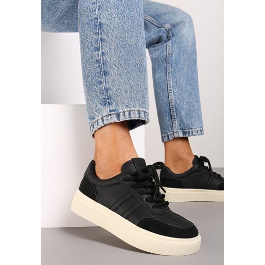 Czarne Sznurowane Sneakersy na Platformie Ozdobione Paskami Tialise ze sklepu renee.pl w kategorii Buty sportowe damskie - zdjęcie 175397206