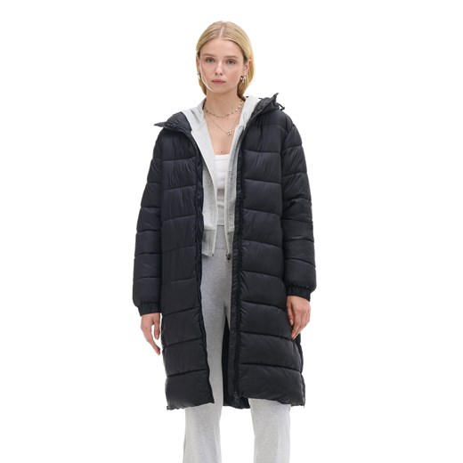Cropp - Czarny płaszcz puffer z kapturem - czarny ze sklepu Cropp w kategorii Płaszcze damskie - zdjęcie 175397427