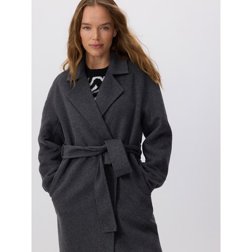 Reserved - Długi płaszcz oversize z wełną - ciemnoszary Reserved XS Reserved