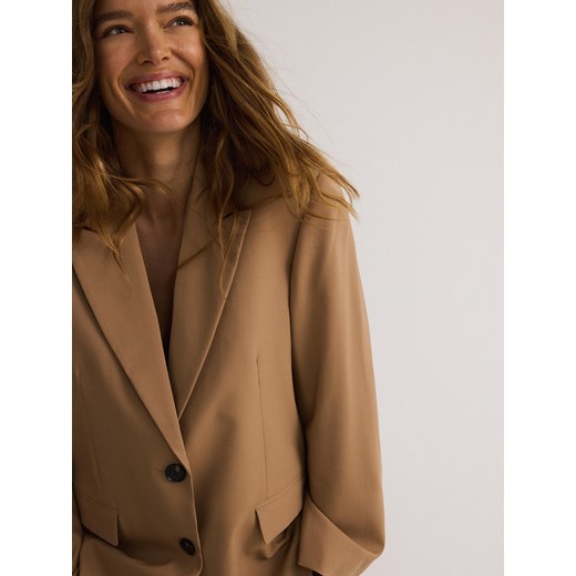 Reserved - Wełniana marynarka z przeszyciami - beżowy Reserved M Reserved