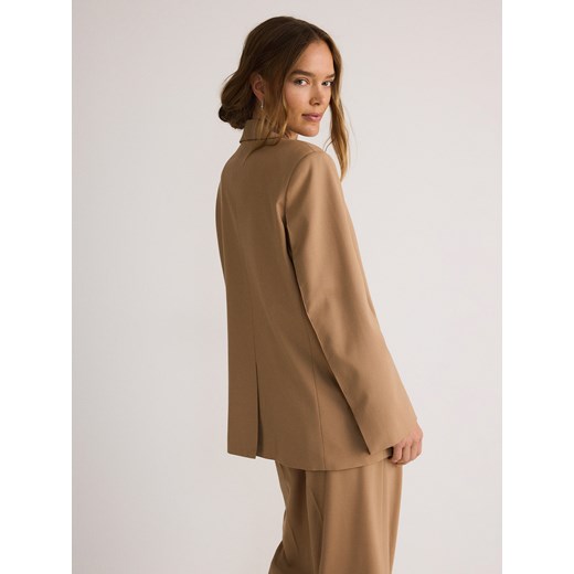 Reserved - Wełniana marynarka z przeszyciami - beżowy Reserved L Reserved