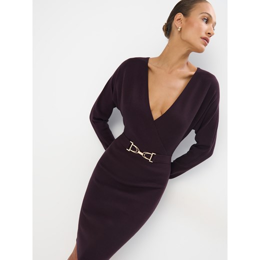 Sukienka czarna Mohito kopertowa z długim rękawem mini 