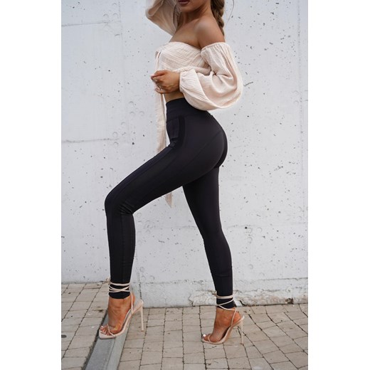 legginsy algi z lampasem antycellulitowe giga elastic push up me&jan leginsy - czarne ze sklepu STYLOWO w kategorii Spodnie damskie - zdjęcie 175400887