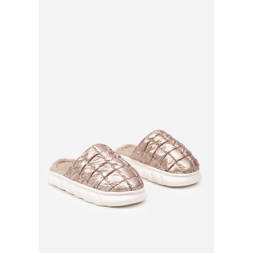 Ciemnobeżowe Pikowane Kapcie na Płaskiej Podeszwie Atinara 36-37 wyprzedaż born2be.pl