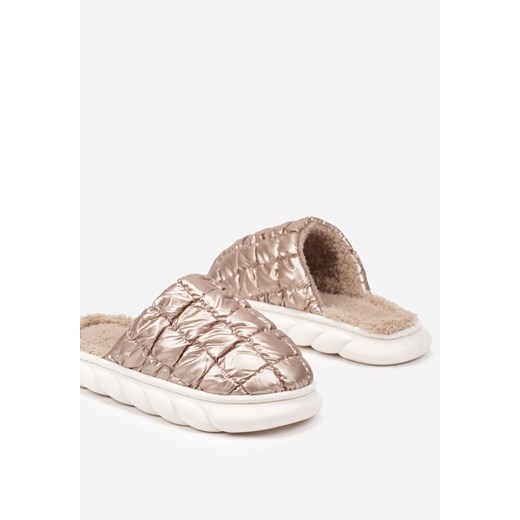 Ciemnobeżowe Pikowane Kapcie na Płaskiej Podeszwie Atinara 36-37 wyprzedaż born2be.pl