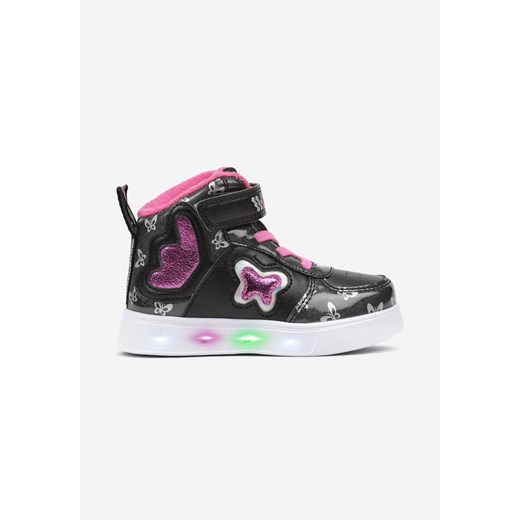 Czarne Płaskie Buty Sportowe Sneakersy za Kostkę z Ledami i Brokatem Ericea ze sklepu born2be.pl w kategorii Buty sportowe dziecięce - zdjęcie 175407117