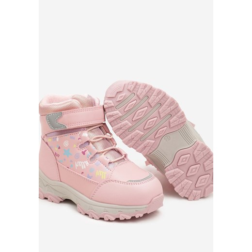 Różowe Płaskie Botki z Abstrakcyjnym Wzorem i Sznurowaniem Siarwenna 28 promocyjna cena born2be.pl