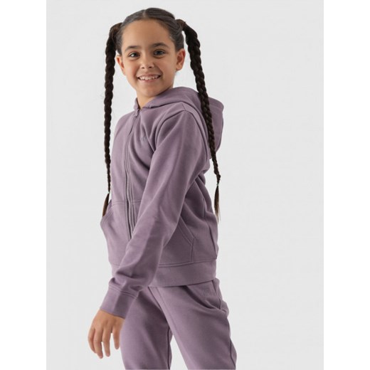 Dziewczęca bluza dresowa rozpinana z kapturem 4F 4FJWMM00TSWSF1315 - fioletowa ze sklepu Sportstylestory.com w kategorii Bluzy dziewczęce - zdjęcie 175409988