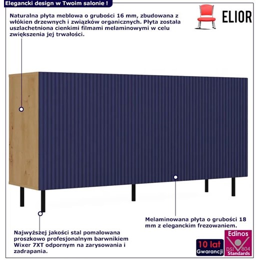 Granatowa nowoczesna komoda lamelowa do salonu - Kemi 5X Elior One Size Edinos.pl
