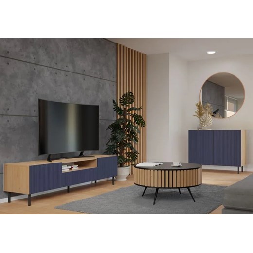 Granatowa nowoczesna komoda lamelowa do salonu - Kemi 5X Elior One Size Edinos.pl