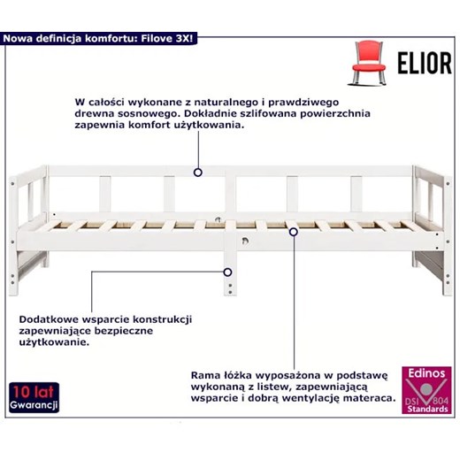 Białe jednoosobowe łóżko sosnowe 80x200 - Filove 3X Elior One Size Edinos.pl