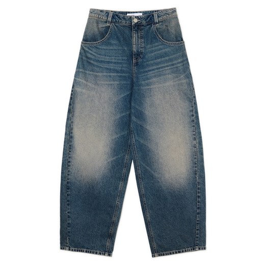 Cropp - Granatowe jeansy skater z efektem sprania - granatowy Cropp 42 Cropp