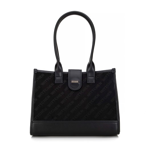 Klasyczna torebka na ramię z materiałową wstawką czarna ze sklepu WITTCHEN w kategorii Torby Shopper bag - zdjęcie 175427819