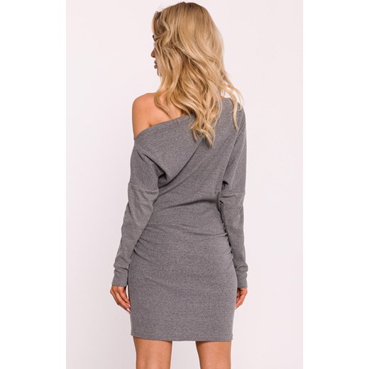 Prążkowana sukienka mini z odkrytymi ramionami szary melanż M818, Kolor szary melanż, Rozmiar 2XL/3XL, MOE ze sklepu Primodo w kategorii Sukienki - zdjęcie 175432607