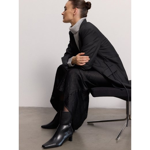 Reserved - Skórzane botki na obcasie - czarny ze sklepu Reserved w kategorii Botki - zdjęcie 175434208