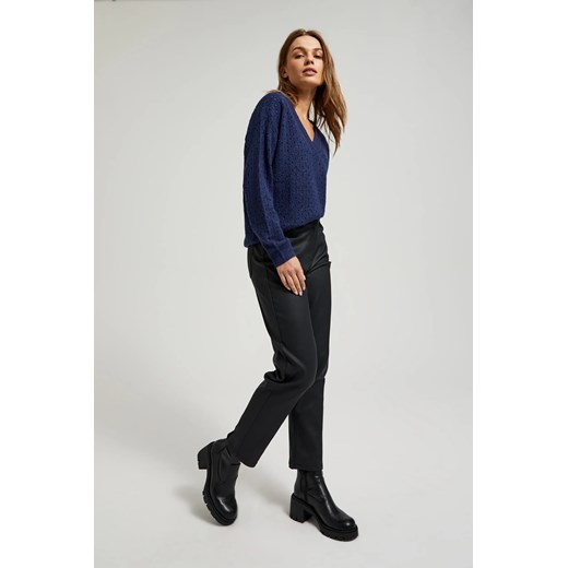 Woskowane spodnie z prostymi nogawkami czarne M Moodo.pl