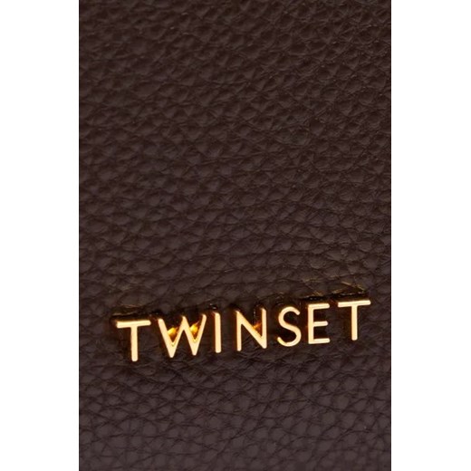 Shopper bag Twinset na ramię skórzana brązowa matowa