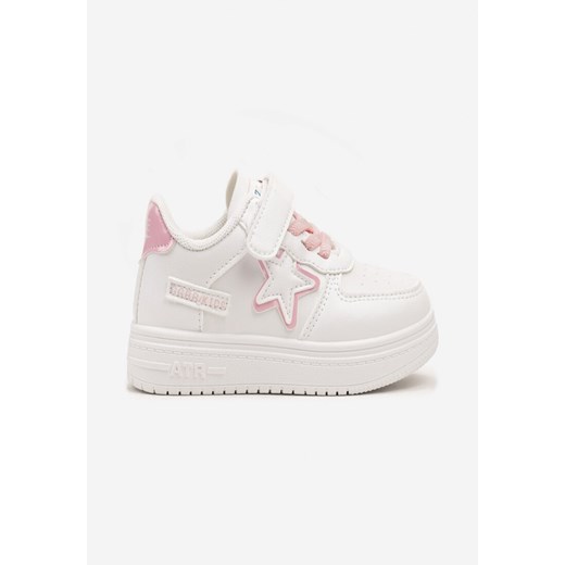 Biało-Różowe Sznurowane Buty Sportowe Sneakersy na Płaskiej Podeszwie Ozdobione Gwiazdką Sianis ze sklepu renee.pl w kategorii Buty sportowe dziecięce - zdjęcie 175439539