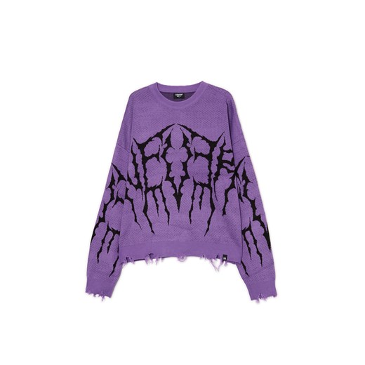 Cropp - Fioletowy sweter z nadrukiem - fioletowy ze sklepu Cropp w kategorii Swetry męskie - zdjęcie 175449608