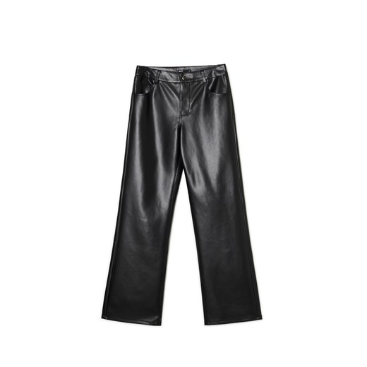 Cropp - Spodnie straight z imitacji skóry - czarny Cropp 32 Cropp