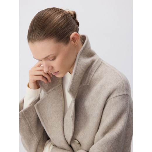 Reserved - Dwurzędowy płaszcz z wełną - beżowy Reserved S Reserved