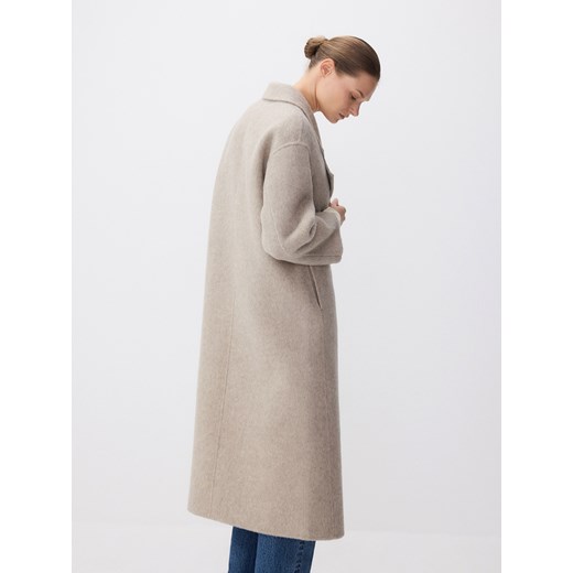 Reserved - Dwurzędowy płaszcz z wełną - beżowy Reserved M Reserved