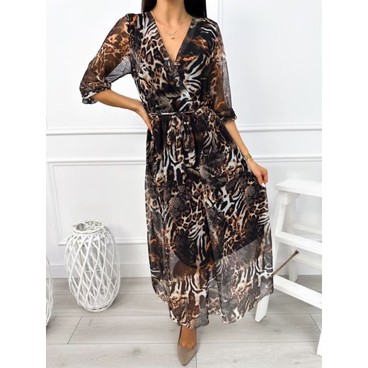 Czarna Sukienka w Zwierzęcy Wzór z Paseczkiem ze sklepu ModnaKiecka.pl w kategorii Sukienki - zdjęcie 175478147