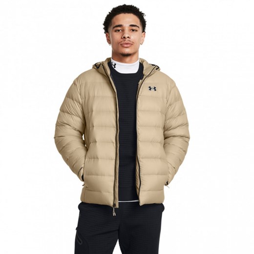 Męska kurtka z puchem naturalnym Under Armour Legend Down Hooded Jacket - beżowa ze sklepu Sportstylestory.com w kategorii Kurtki męskie - zdjęcie 175480395