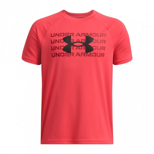 Chłopięca koszulka treningowa Under Armour UA B Tech Wm Logo Ss - czerwona ze sklepu Sportstylestory.com w kategorii T-shirty chłopięce - zdjęcie 175480416