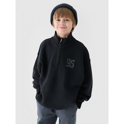 Chłopięca bluza nierozpinana bez kaptura 4F 4FJRAW24TSWSM1676 - czarna ze sklepu Sportstylestory.com w kategorii Bluzy chłopięce - zdjęcie 175480559