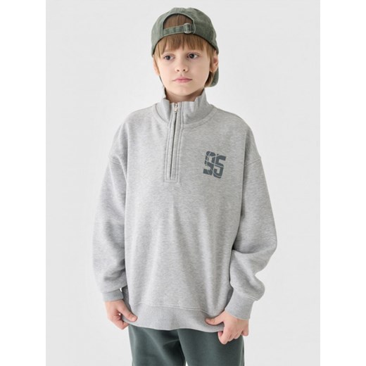 Chłopięca bluza nierozpinana bez kaptura 4F 4FJRAW24TSWSM1676 - szara ze sklepu Sportstylestory.com w kategorii Bluzy chłopięce - zdjęcie 175480565