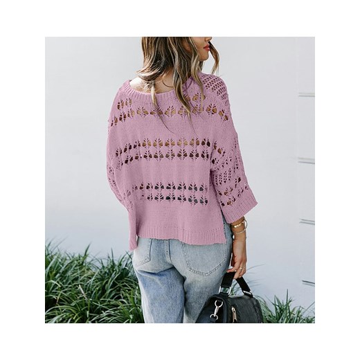Sweter damski różowy La Angels z okrągłym dekoltem 