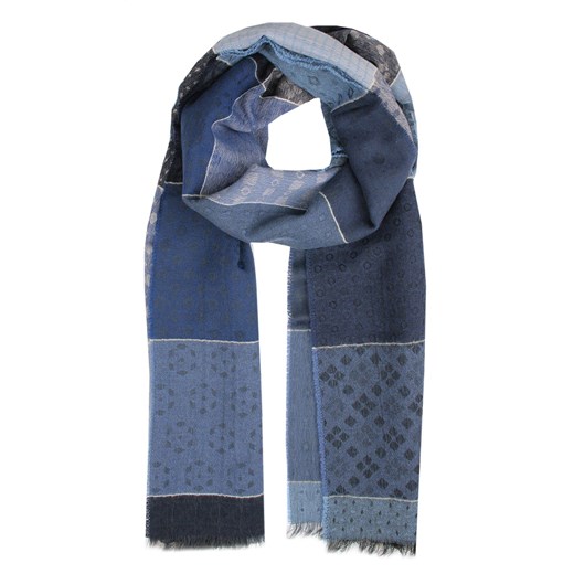 Duży Szal Męski - Wełniany z Domieszką Bawełny - V. Fraas - Odcienie Niebieskiego SZAWLN1333 ze sklepu JegoSzafa.pl w kategorii Szaliki męskie - zdjęcie 175485626