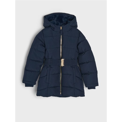 Sinsay - Ocieplany płaszcz z paskiem - granatowy Sinsay 110 Sinsay
