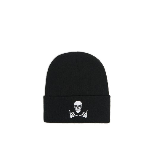 Cropp - Czarna czapka beanie z kościotrupem - czarny ze sklepu Cropp w kategorii Czapki zimowe męskie - zdjęcie 175496928