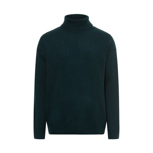 Finshley & Harding London Męski sweter z dzianiny z zawartością wełny Mężczyźni Wełna petrol jednolity ze sklepu vangraaf w kategorii Swetry męskie - zdjęcie 175496969
