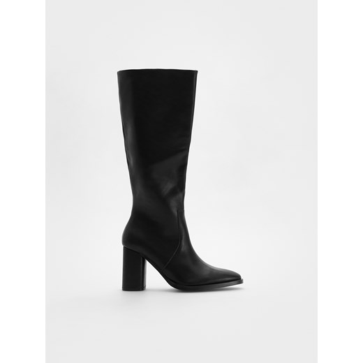 Reserved - Skórzane kozaki na obcasie - czarny ze sklepu Reserved w kategorii Kozaki damskie - zdjęcie 175504029