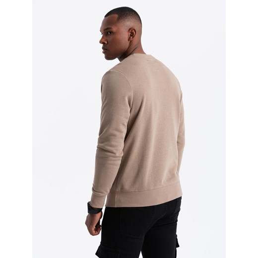 Nierozpinana męska bluza dresowa z metalowym pinem – beżowa V1 OM-SSNZ-0136 S ombre