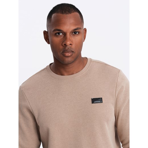 Nierozpinana męska bluza dresowa z metalowym pinem – beżowa V1 OM-SSNZ-0136 XL ombre