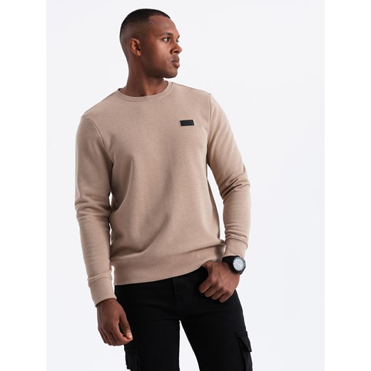 Nierozpinana męska bluza dresowa z metalowym pinem – beżowa V1 OM-SSNZ-0136 XXL ombre