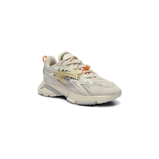 Buty sportowe damskie beżowe Lacoste sneakersy na wiosnę wiązane płaskie skórzane