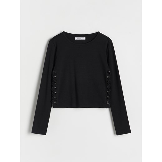 Reserved - Koszulka ze sznurowaniem - czarny ze sklepu Reserved w kategorii Bluzki dziewczęce - zdjęcie 175516078
