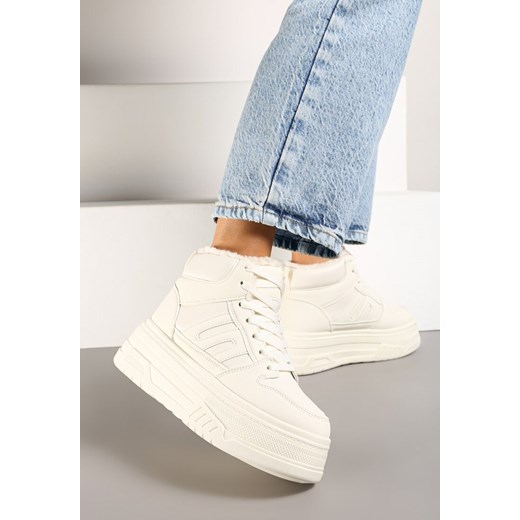 Beżowe Sneakersy na Grubej Podeszwie Ocieplane Futerkiem Leandria ze sklepu born2be.pl w kategorii Buty sportowe damskie - zdjęcie 175517639